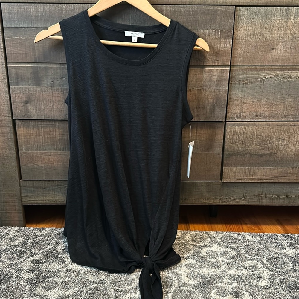 Stella & dot flowy black tank with knot detail. Size small . NWT